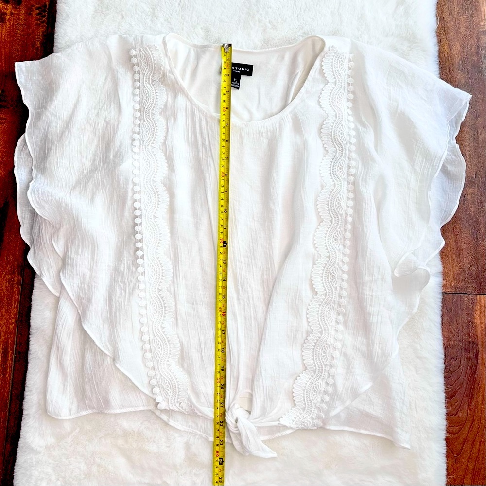 I.N. Studio Gauzy Top Paper White Size Large Petite - Picture 10 of 15